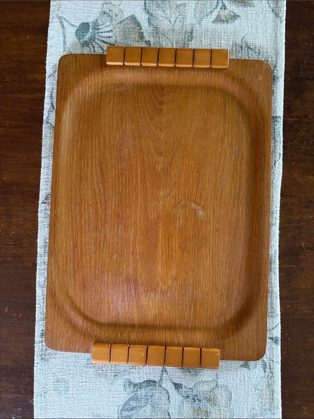 Mid-Century Style style Bentwood Oak Serving Tray with Block Handles